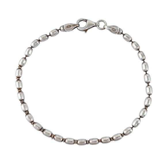 Barrel Ball Beaded Bracelet | Polished Links | Vintage Sterling Silver 925 7.25" - Picture 3 of 6